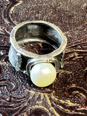 Yam Michal Israel Sterling Silver Pearl Ring Size 6.5 Modernist 6.62g 925
